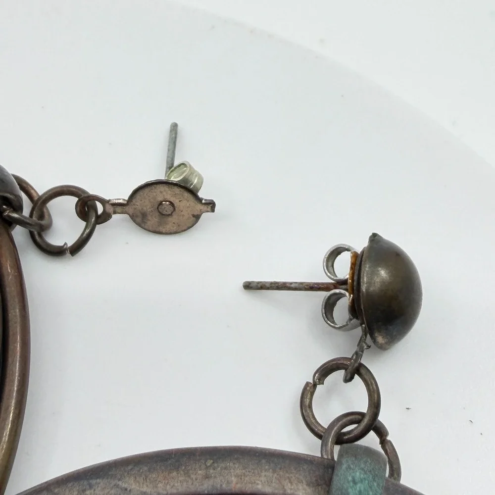 Copper Tone Concentric Multi Hoop Dangle Earrings Boho Artisan Statement Gift